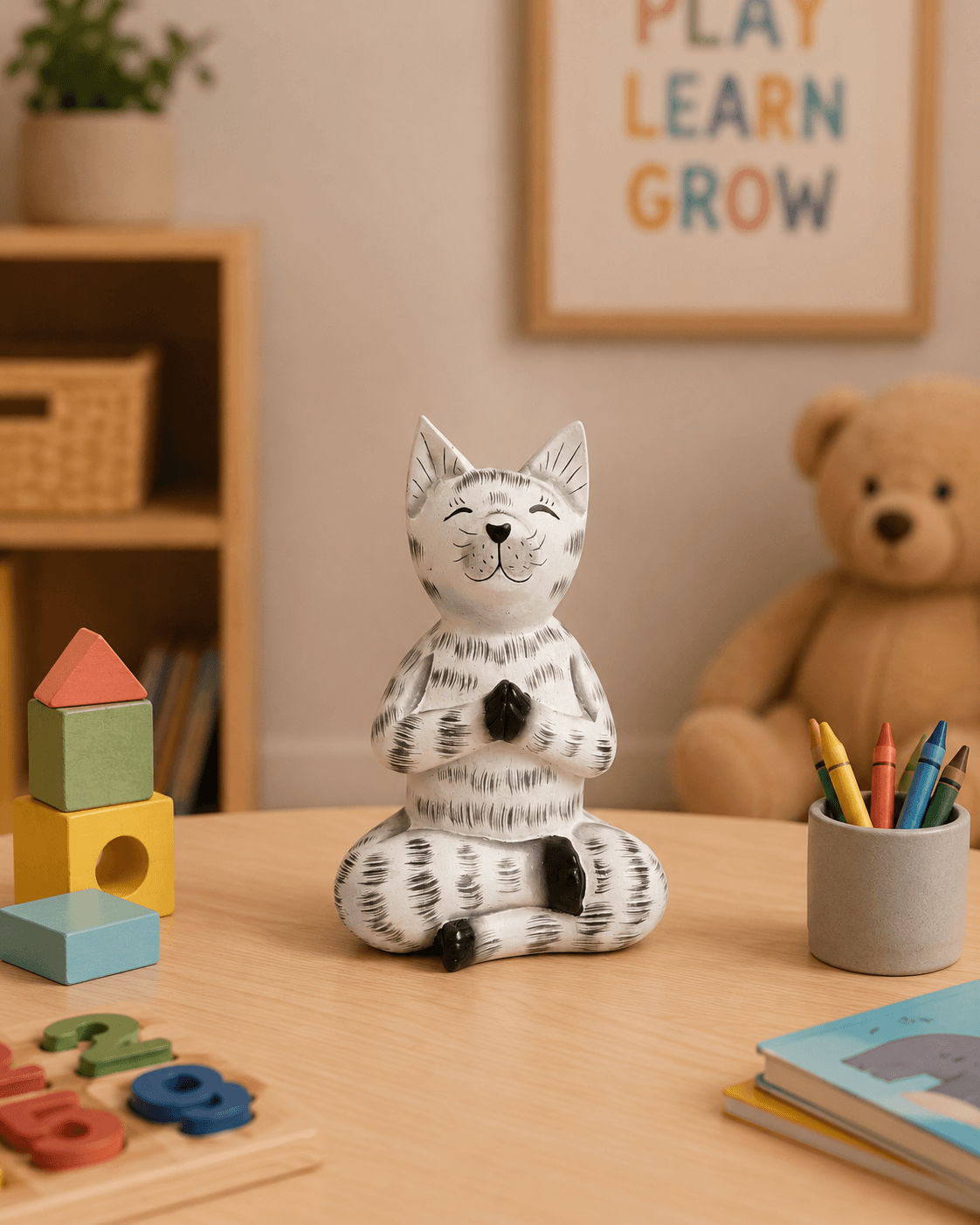 Meditating Yoga Cat Wooden Figurine — view 2