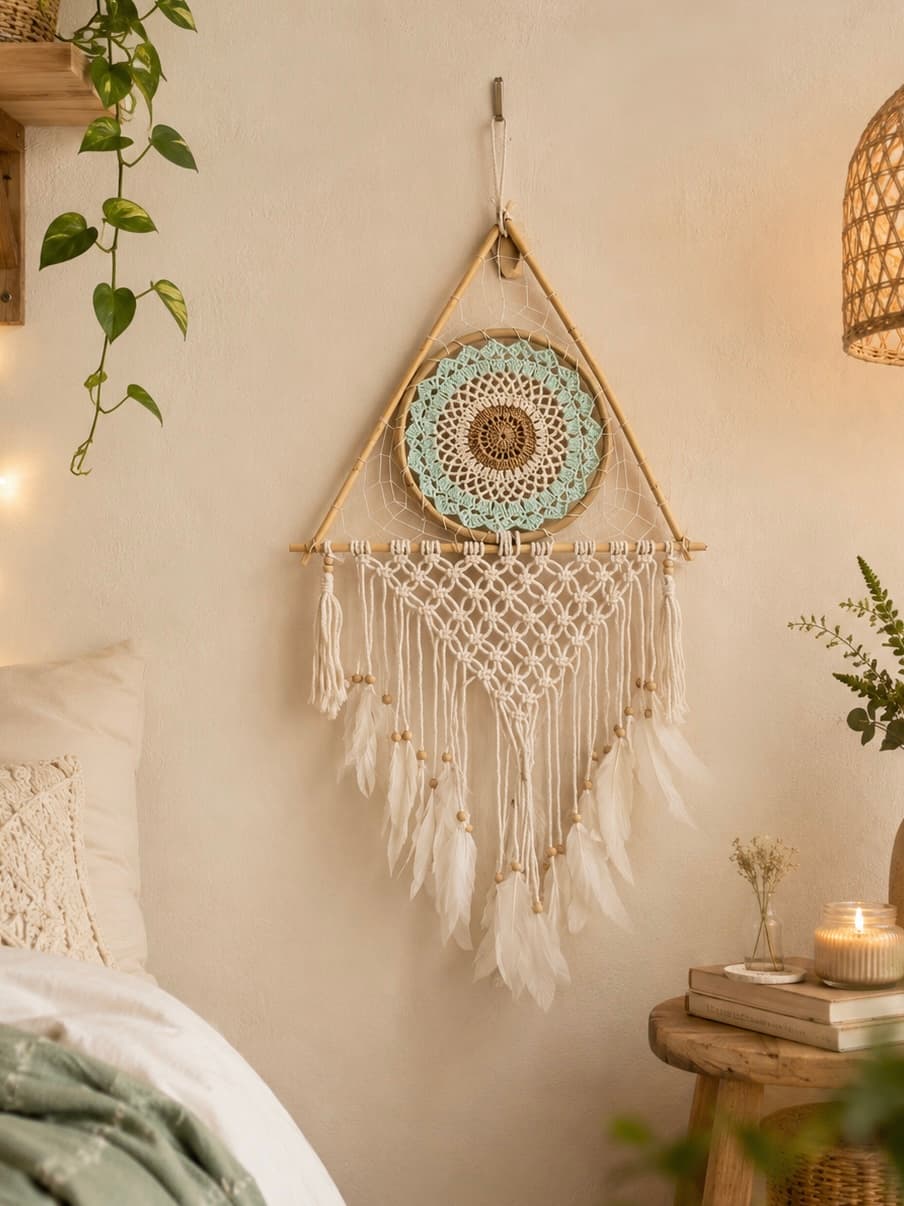 Geometric Bamboo Dream Catcher (Diamond + Triangle variants) — view 2