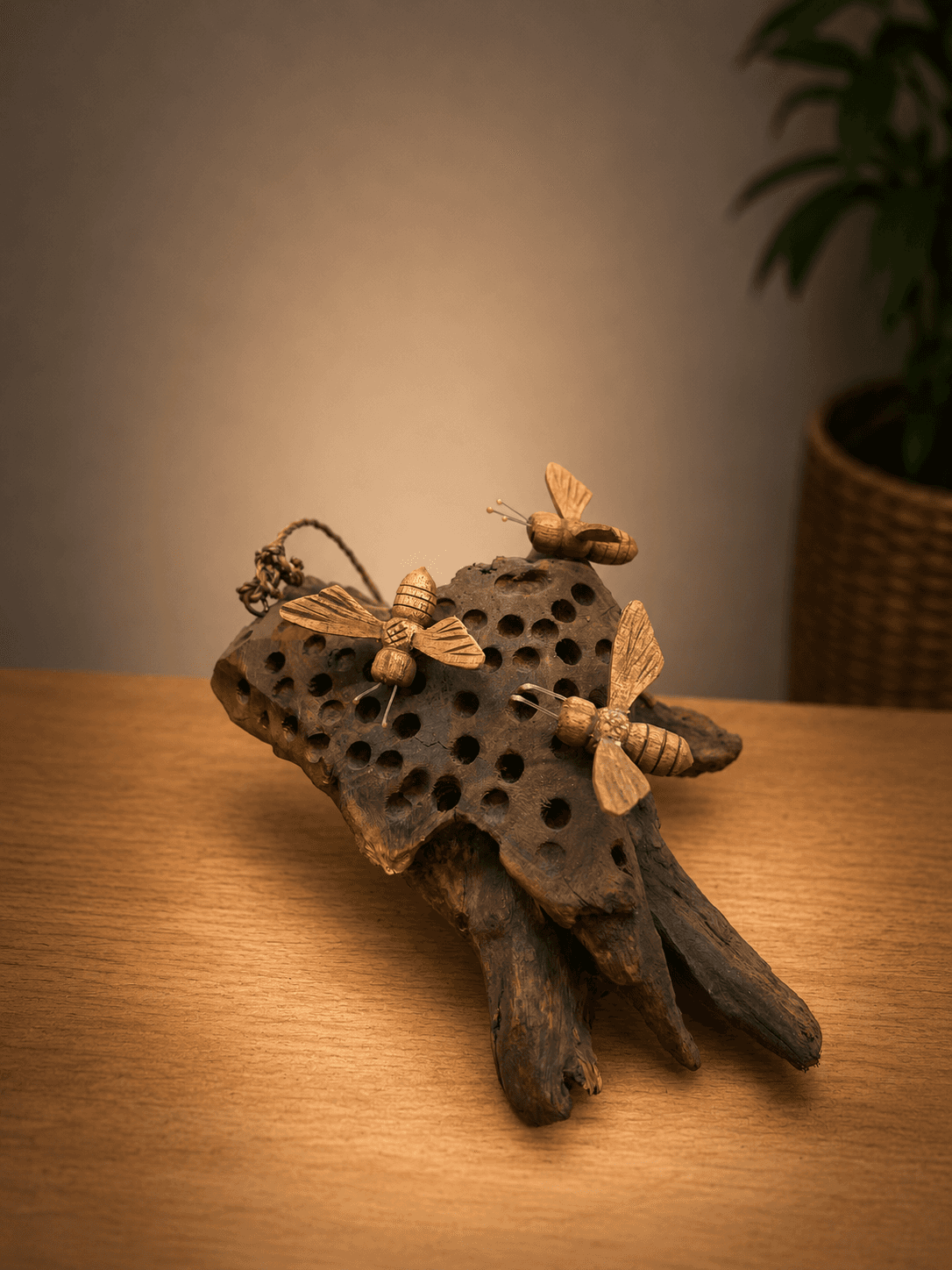 Driftwood & Brass Bee Hanging Sculpture — view 2