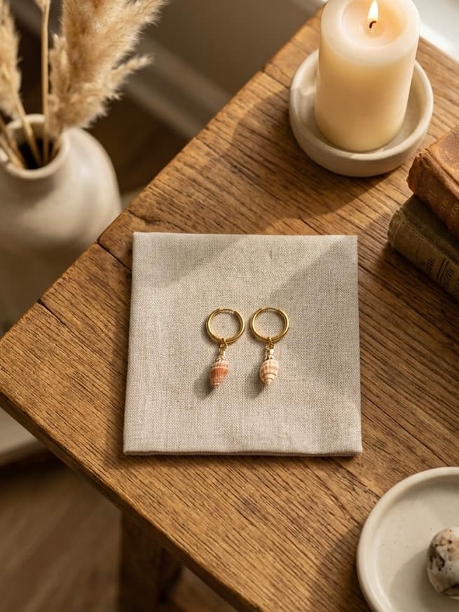 Handmade Natural Sea Shell Gold Hoop Earrings