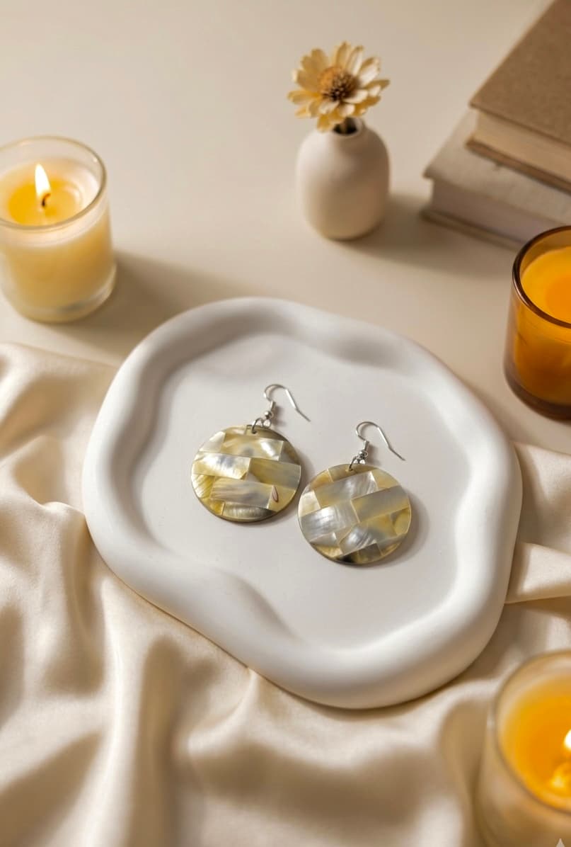 Handcrafted Mother of Pearl Mosaic Dangle Earrings