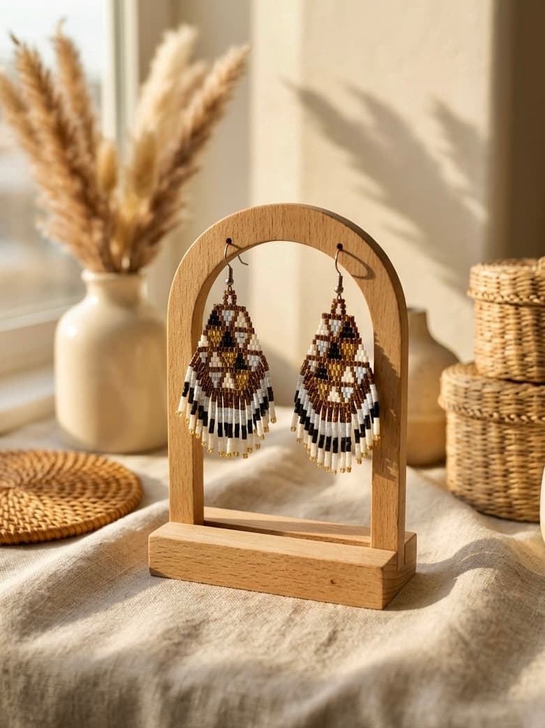 Handmade Beaded Earth Tone Fringe Earrings
