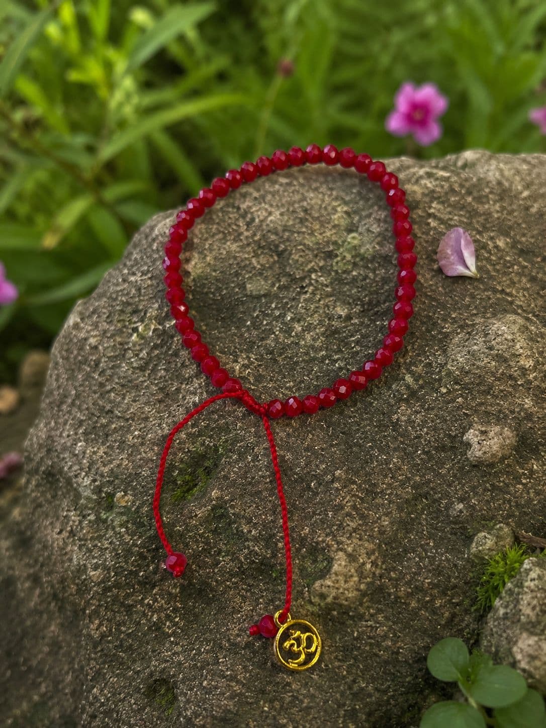 Crimson Om Beaded Bracelet