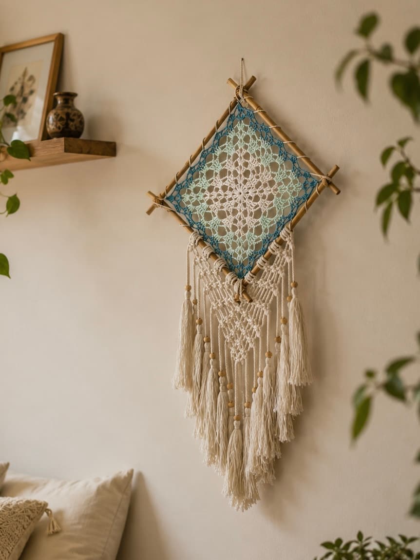 Sacred Diamond Mandala Macrame Hanging