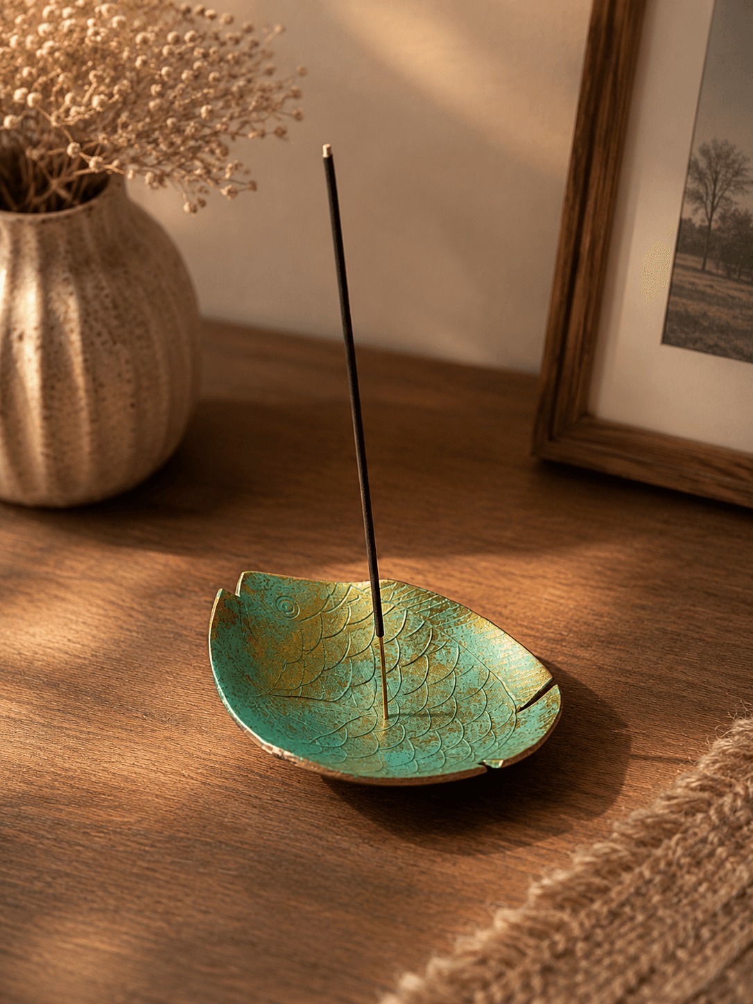 Handcrafted Ritual Metal Incense & Tealight Holder Platter — view 4