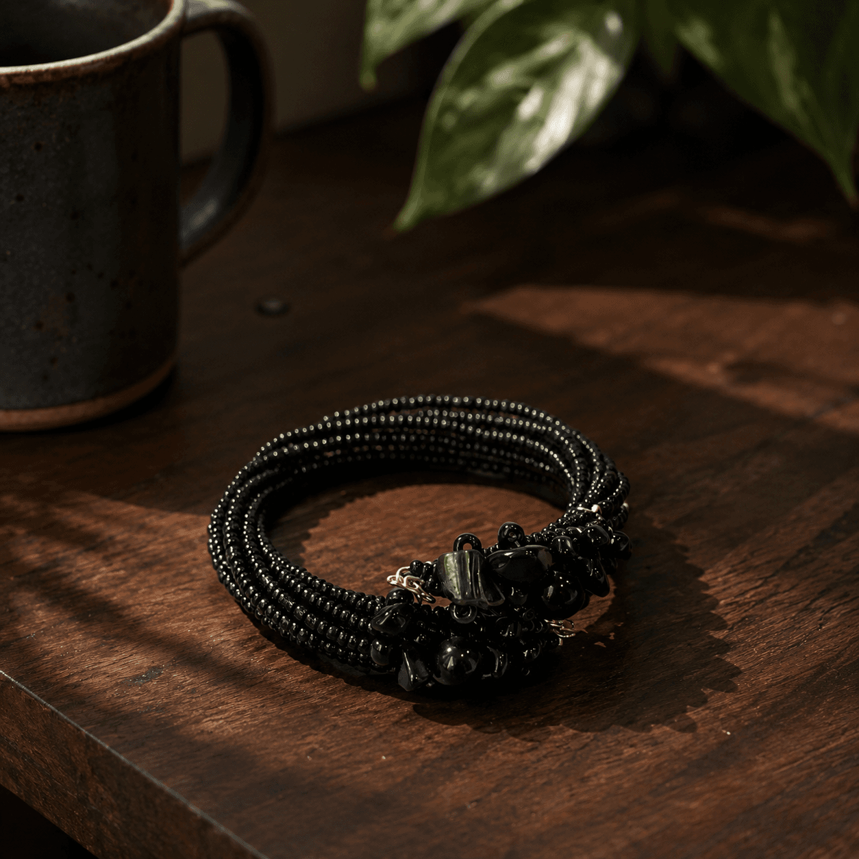 Cuff Bangle 1.654 (Black Obsidian & Grey) — view 3
