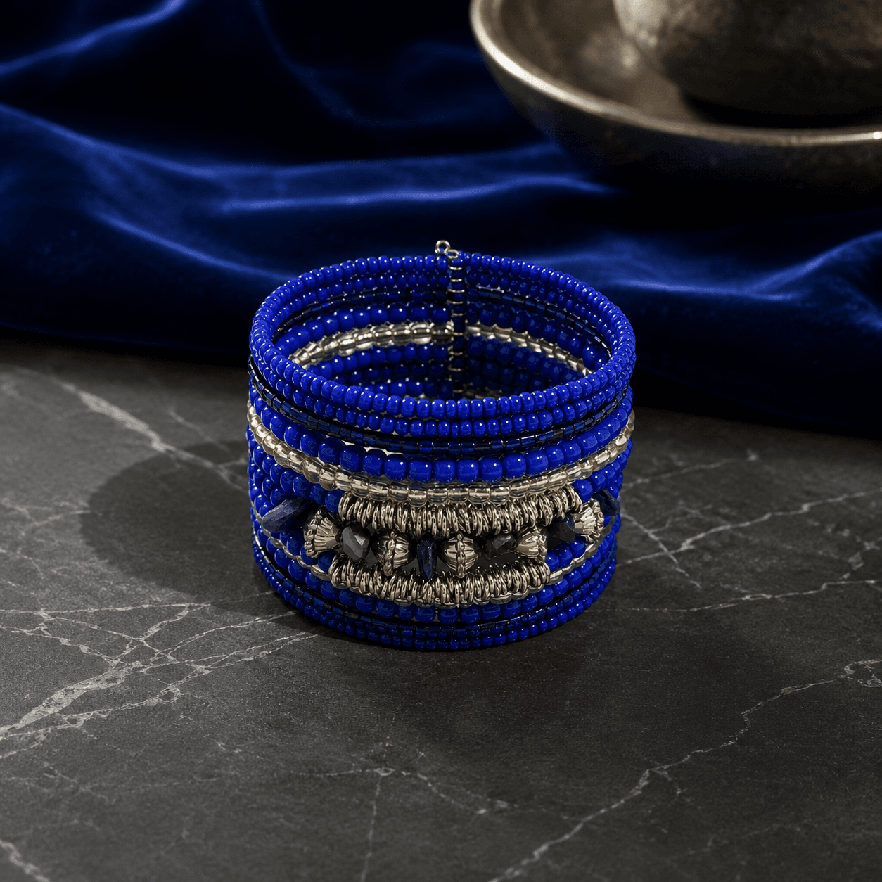Cuff Bangle 1.654 (Black, Cream & Silver) — view 2