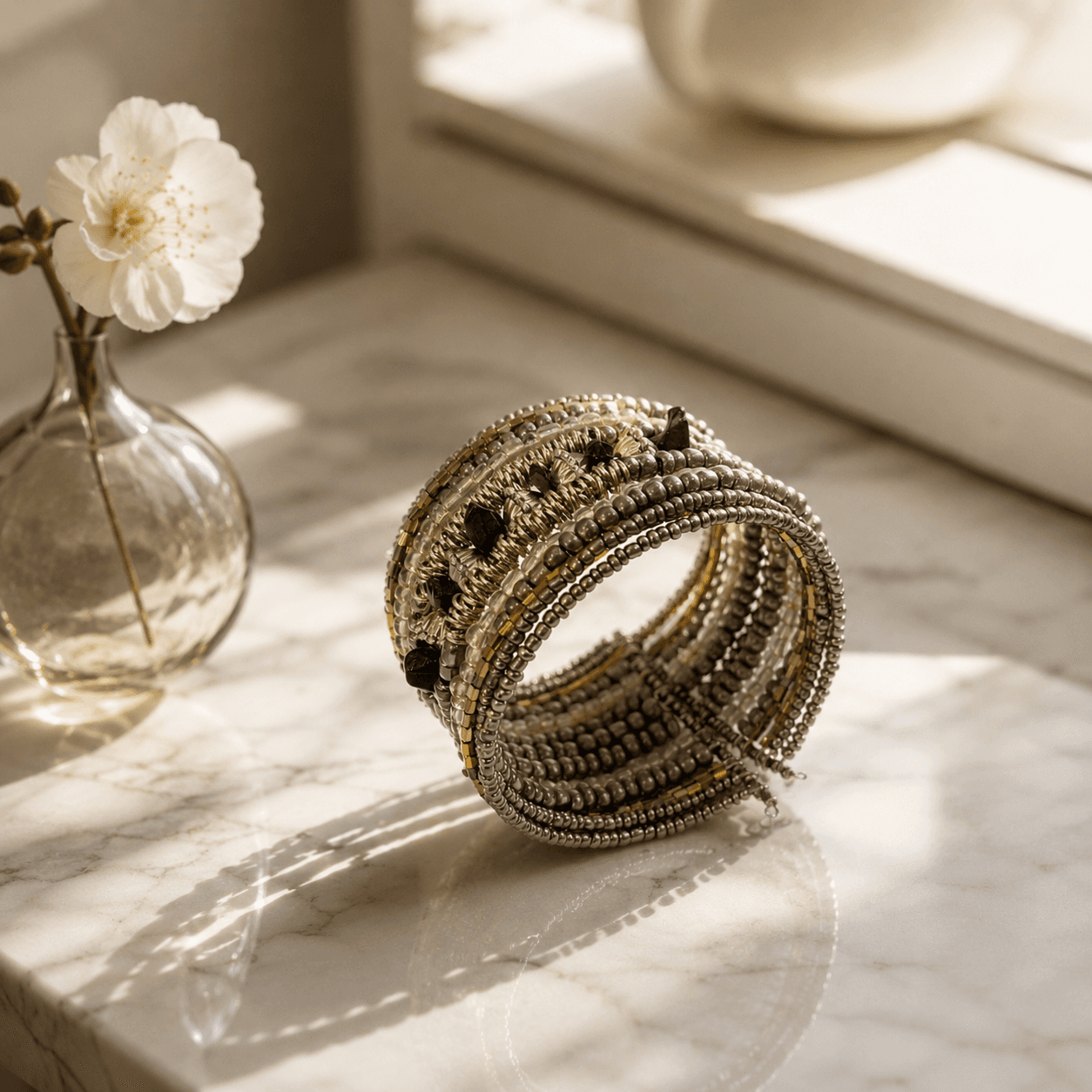 Cuff Bangle 1.654 (Black, Cream & Silver) — view 3