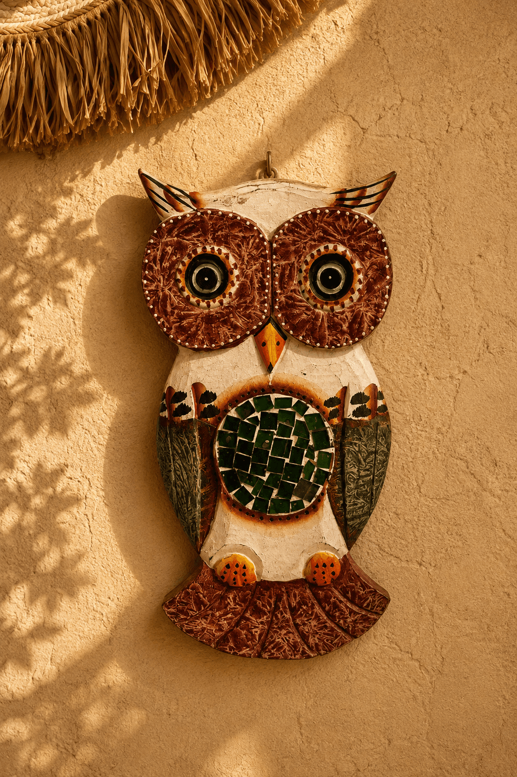 Mosaic Inlay Owl Wall Panel