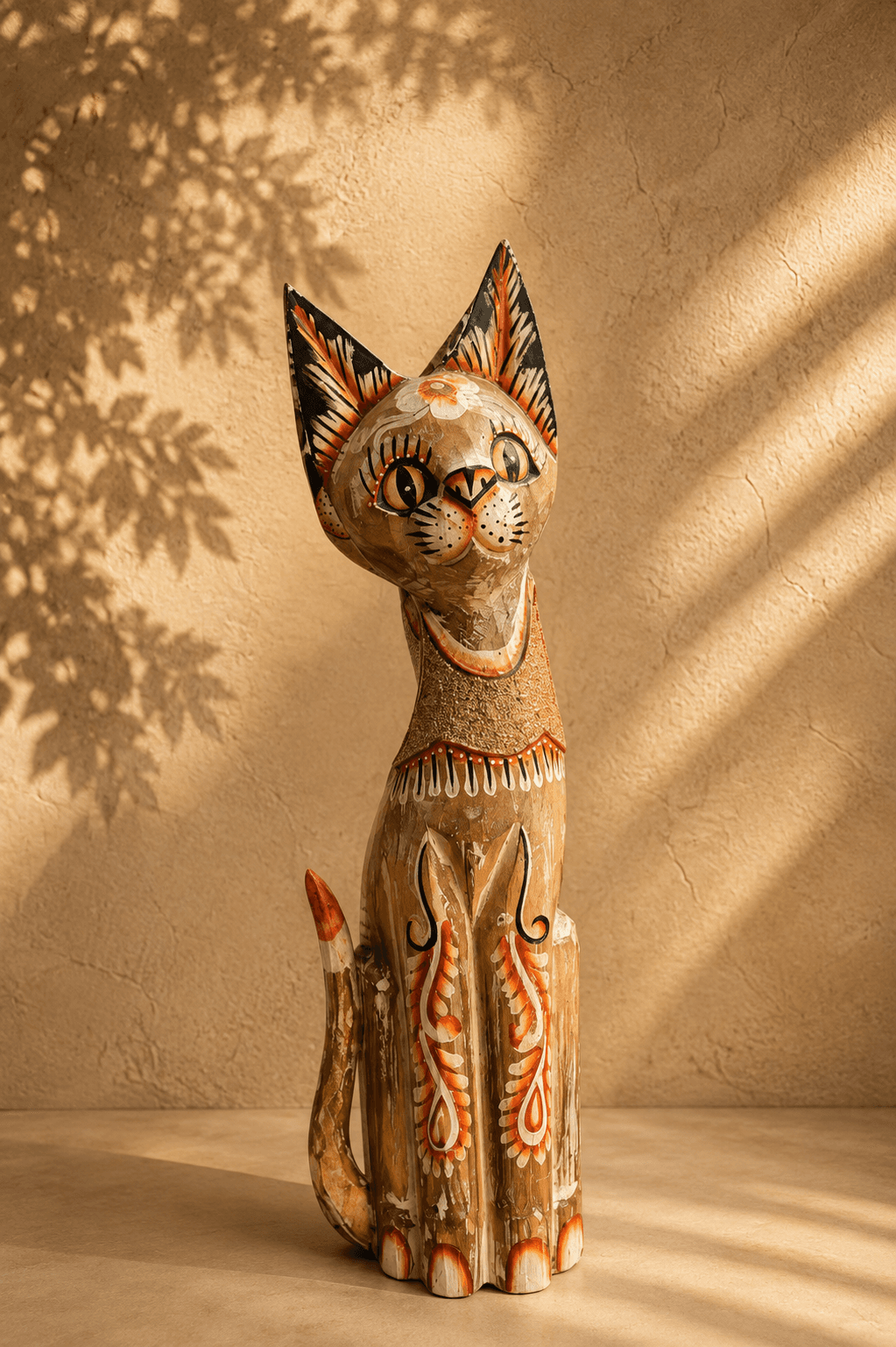 Carved Wooden Cat Wall Panel — Half Relief, Small