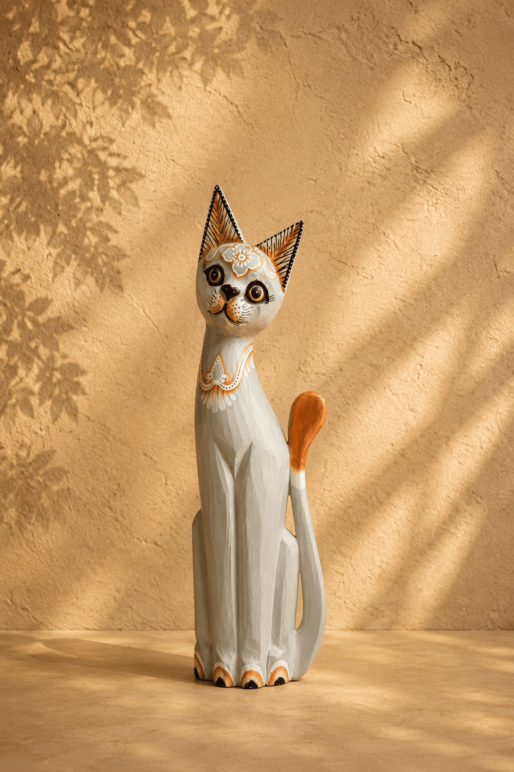 Carved Wooden Cat Wall Panel — Half Relief, Large
