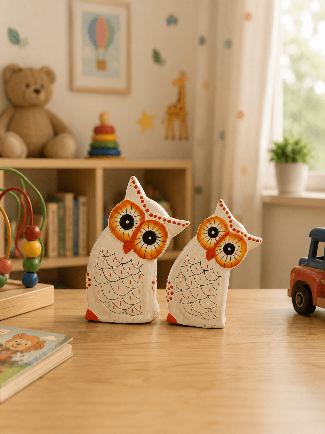 Slanted Wooden Owl Figurine
