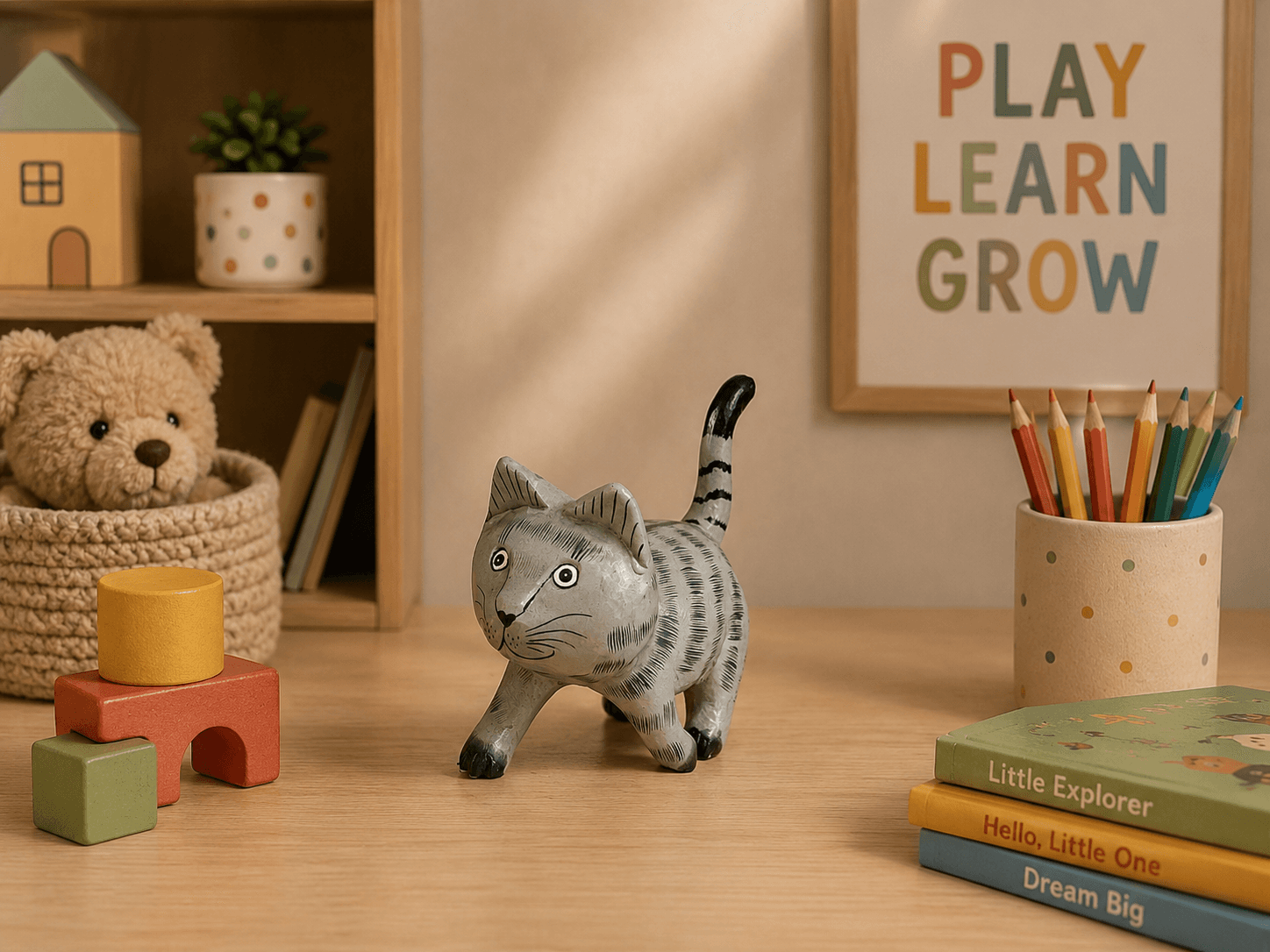 Walking Cat Wooden Figurine