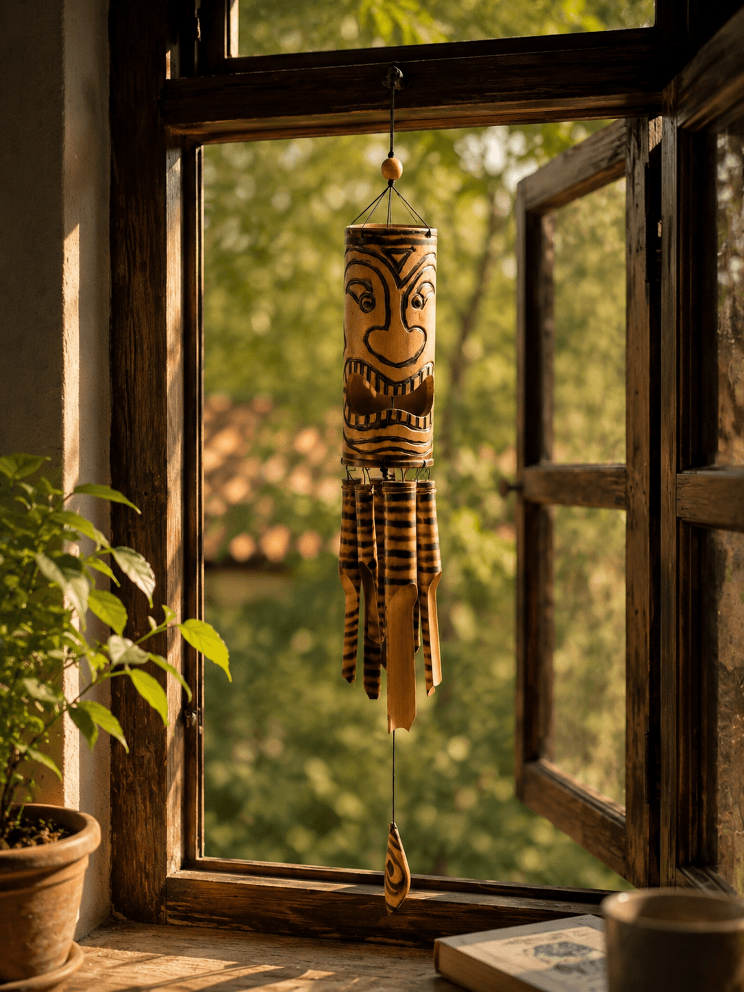 Tribal Mask Bamboo Wind Chime