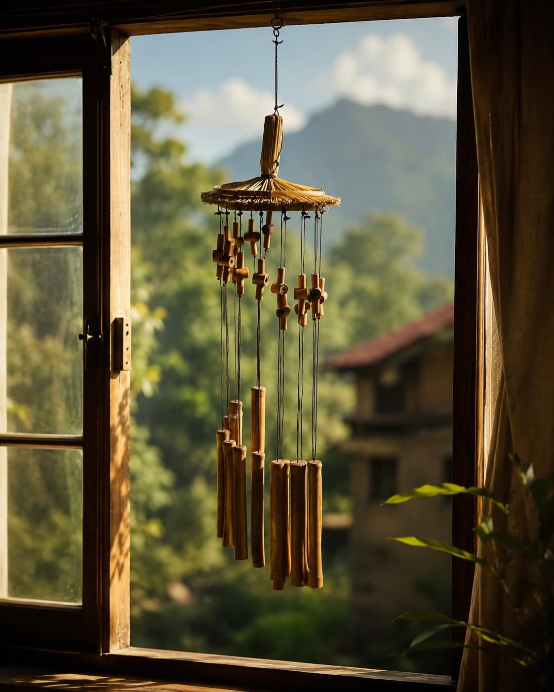 Raffia Hat Bamboo Wind Chime