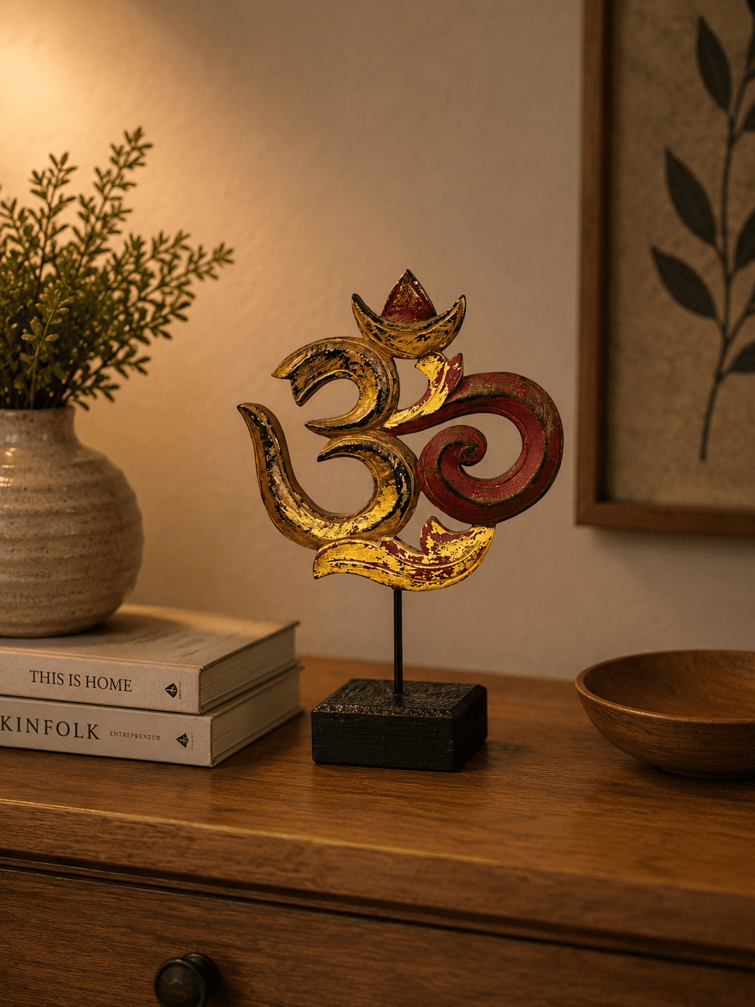 Om Standing Wood Sculpture (Rustic Gold — and more)