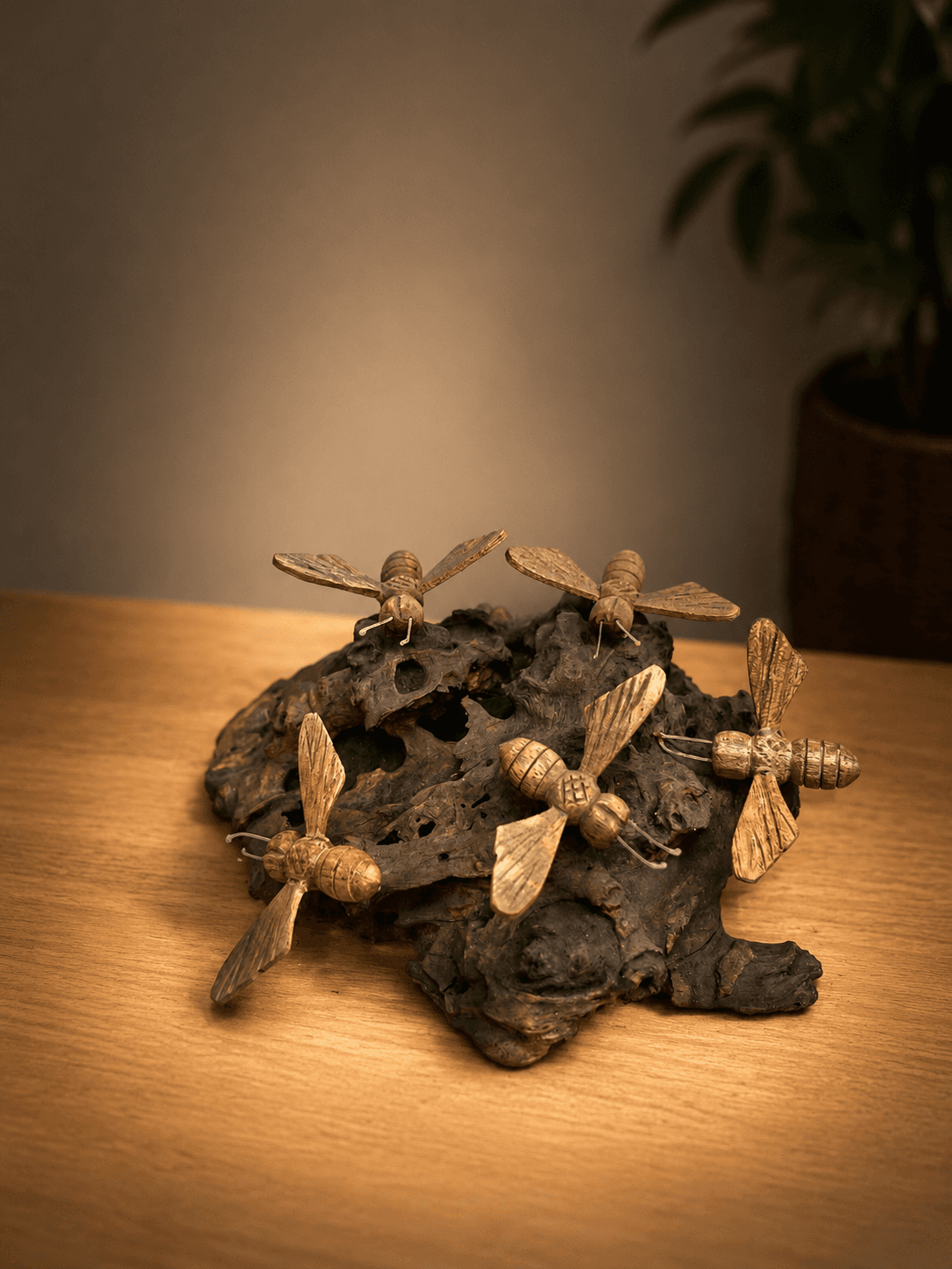 Driftwood & Brass Bee Hanging Sculpture