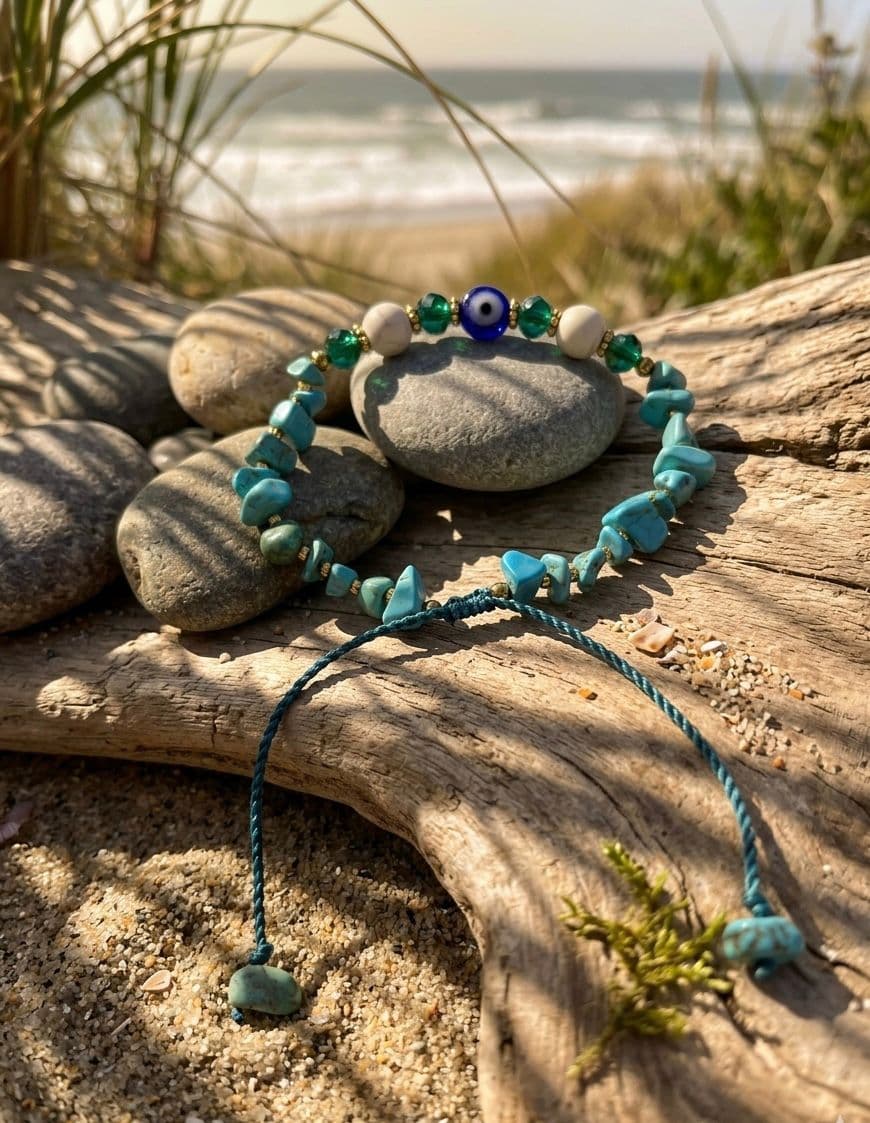 Evil Eye Crystal Bracelet (Rose Quartz · Turquoise · Obsidian · Tiger's Eye)