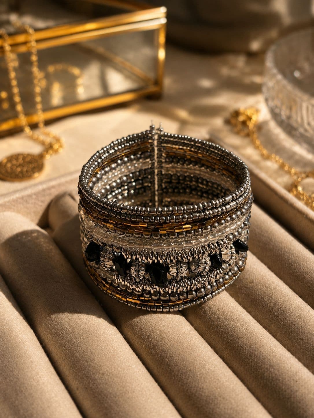 Beaded Cuff Bracelet (Midnight · Amber Shell · Obsidian · Carnival · Garden)