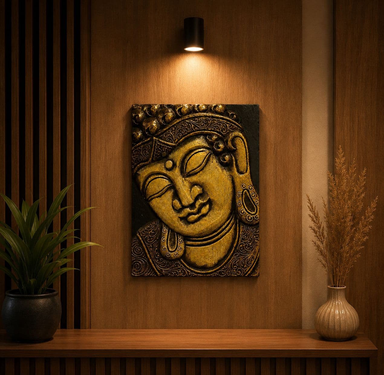 Buddha Relief Wall Panel (Lotus · Gold · Teal — and more)