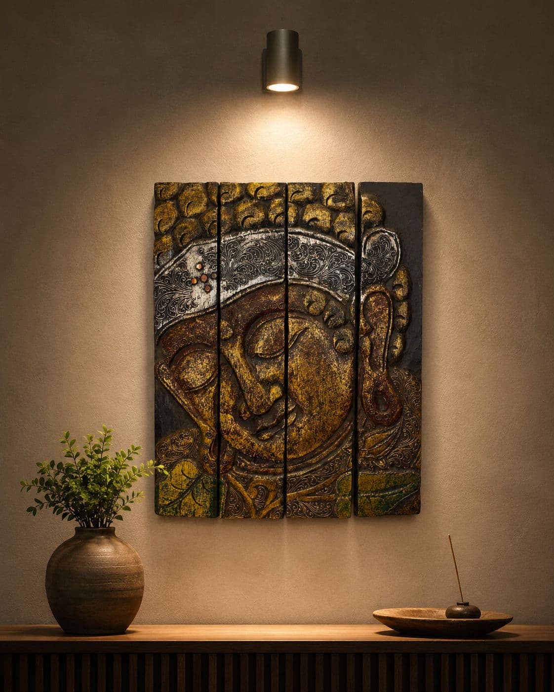 Buddha Panel Wall Art (4-Panel Wood, Multiple Colorways)