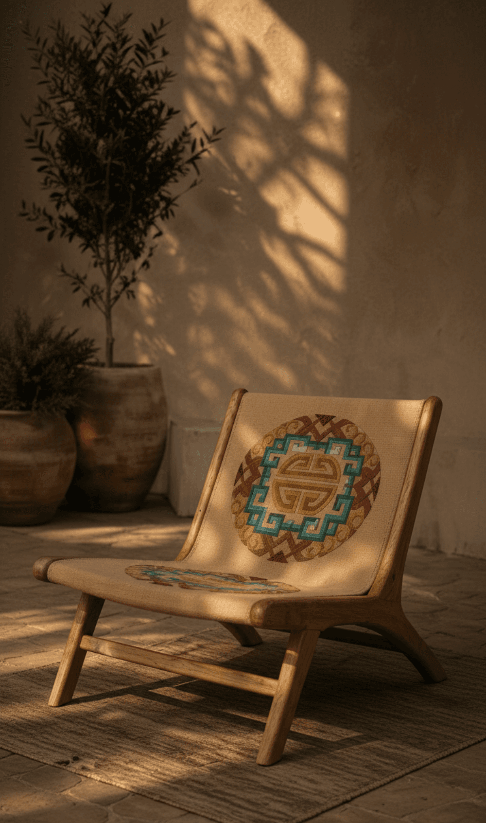 Tibetan Carpet Teakwood Chair