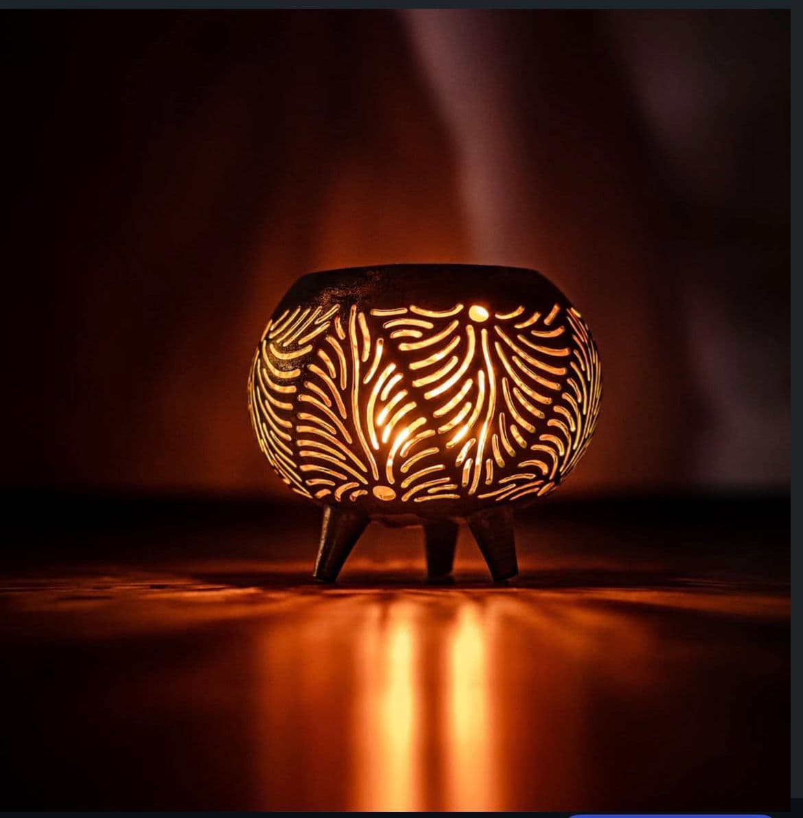 Handcrafted Tripod Metal Floral Cut-Out Candle Holder