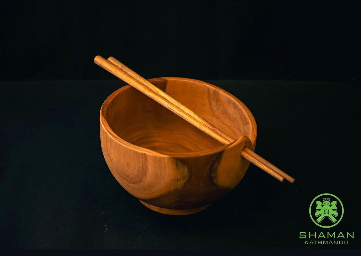 Mindful Presence Handcrafted Wooden Ramen Bowl & Chopsticks Set