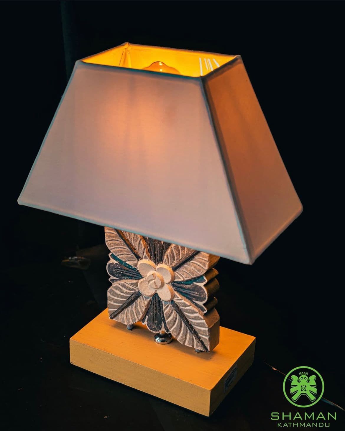 Heritage Hand-Carved Wooden Motif Table Lamp
