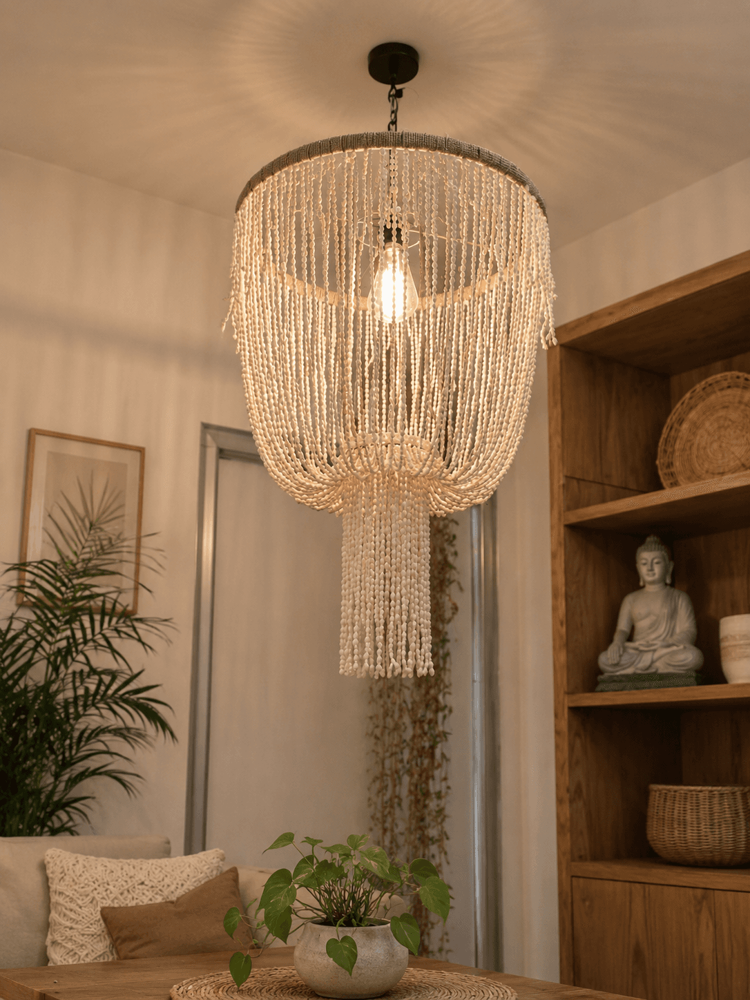 Wood Bead Dome Chandelier