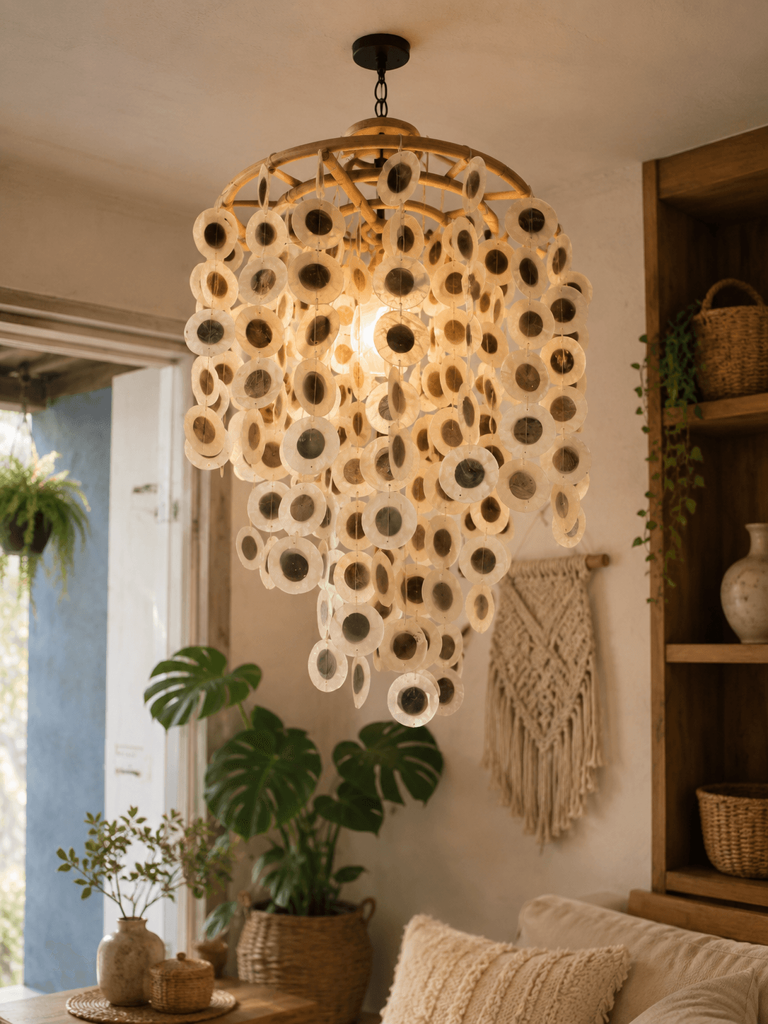Capiz Ring Chandelier – Long