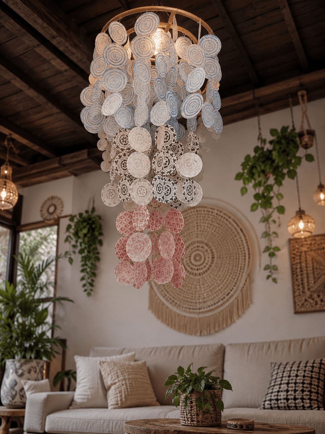 Multicolor Printed Disc Chandelier