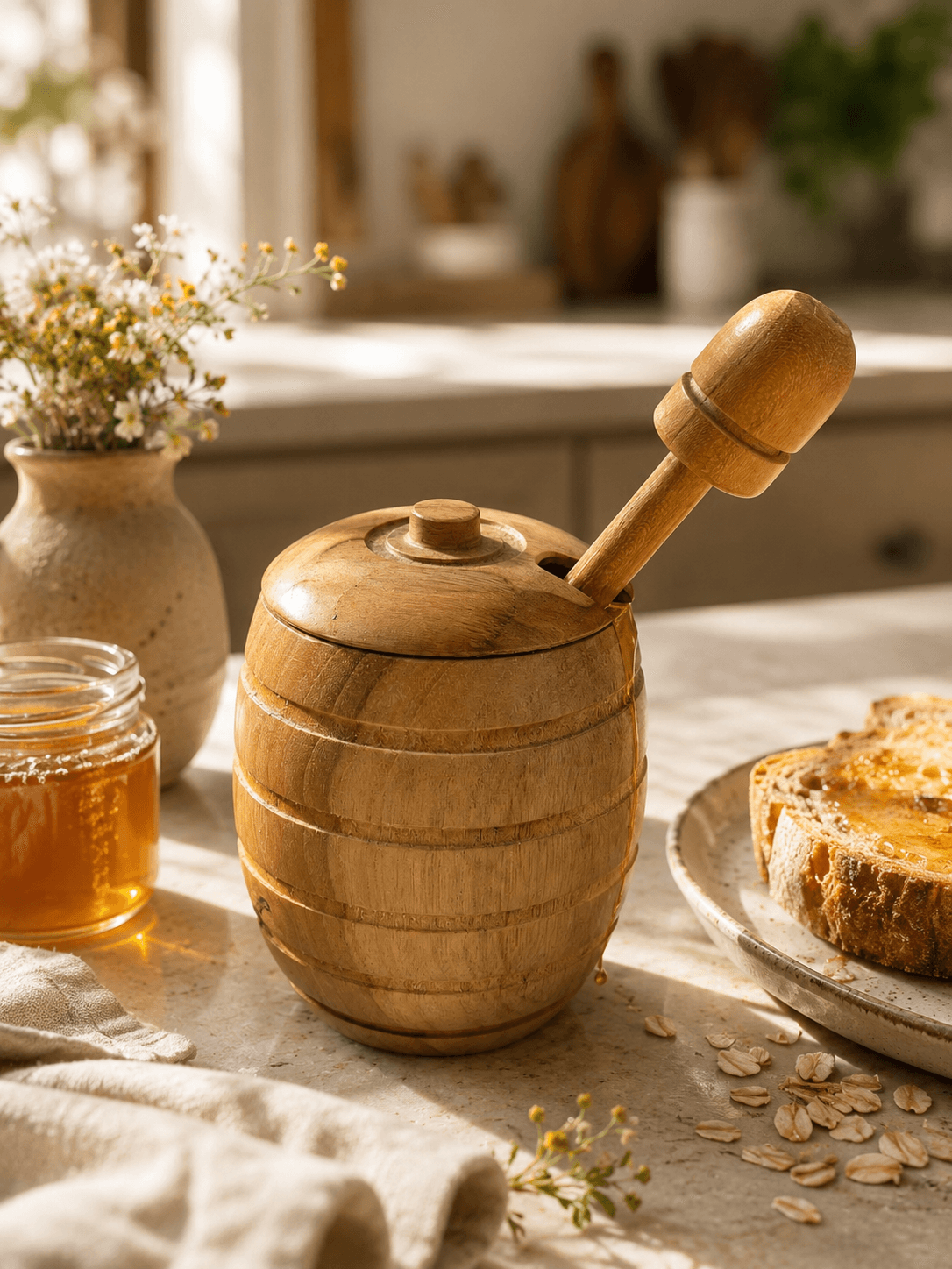 Wooden Salt / Sugar / Honey Pot with Dipper