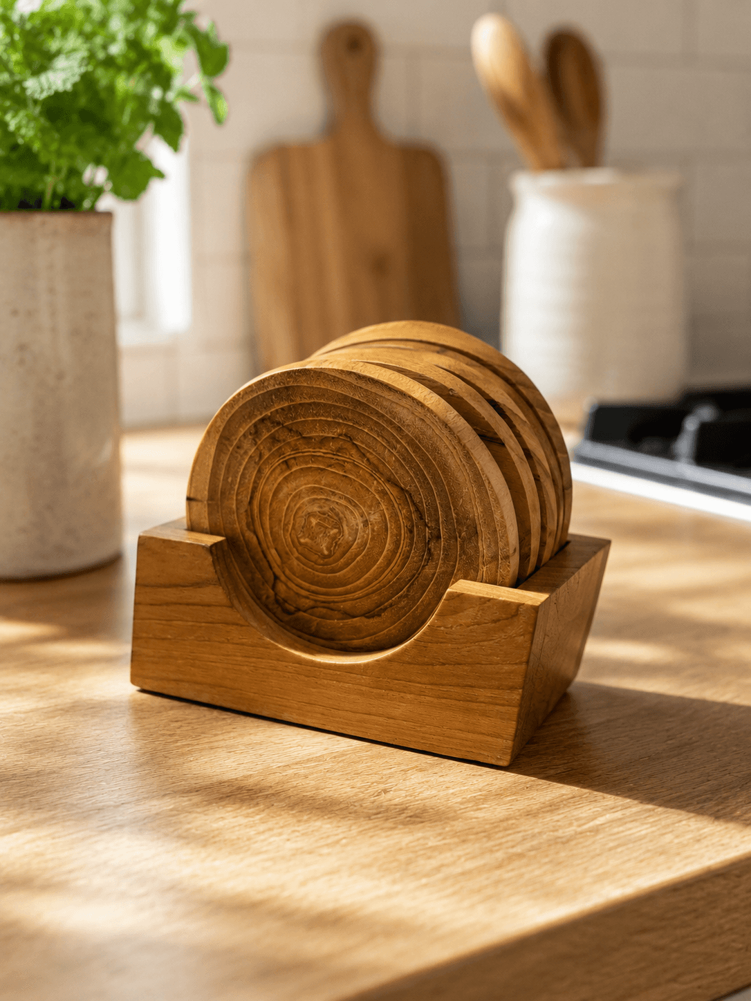 Wooden Coaster Set with Holder