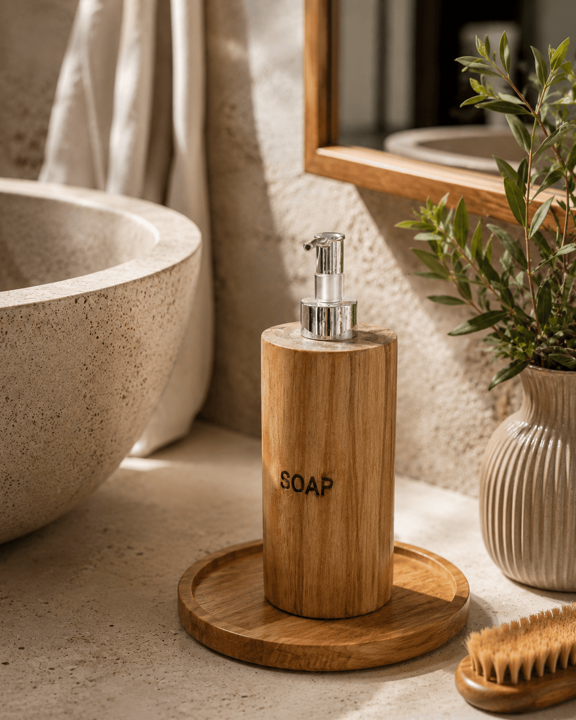 Wooden Soap Dispenser with Tray