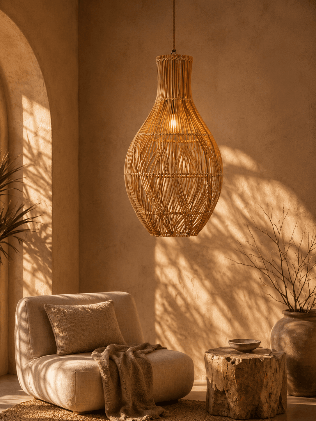 Rattan Bottle Pendant Light 60 cm