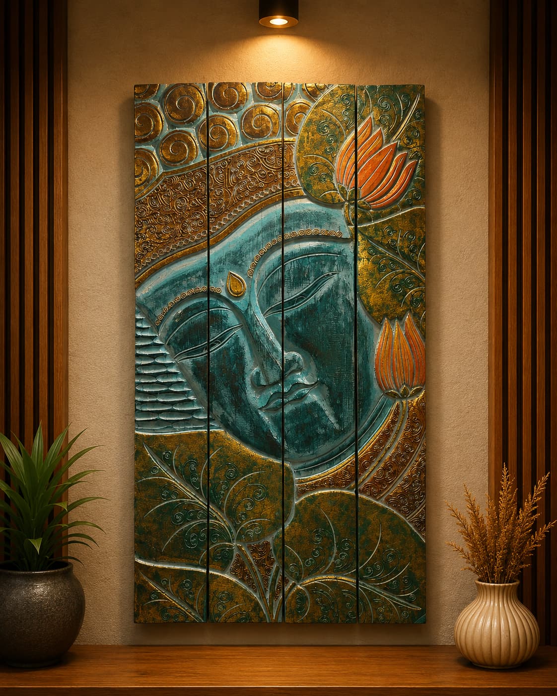Buddha Folding Wooden Wall Panel Painting