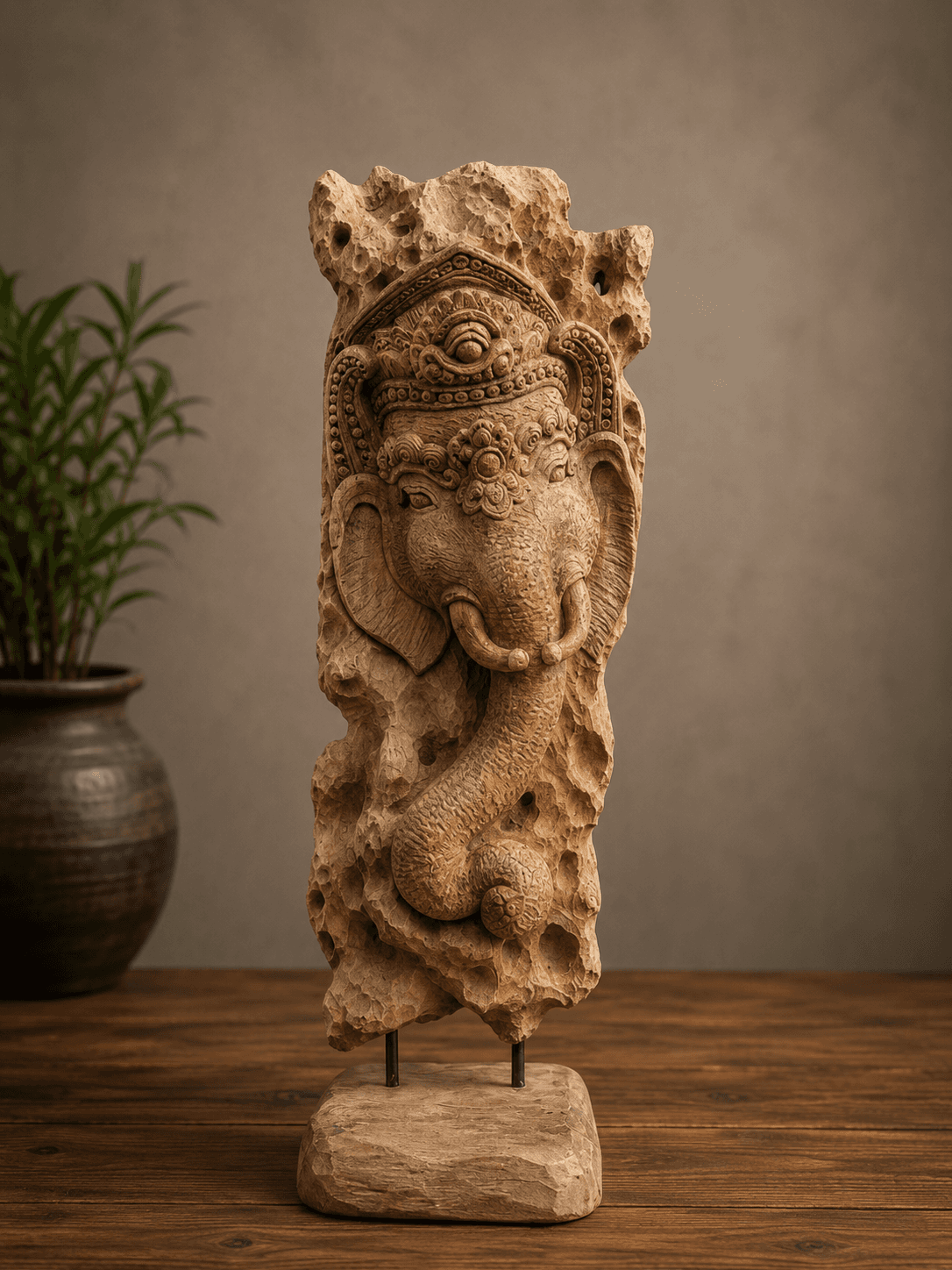 “VrikshaAdhipa Ganapati” Hand-carved Wooden Ganesha Statue