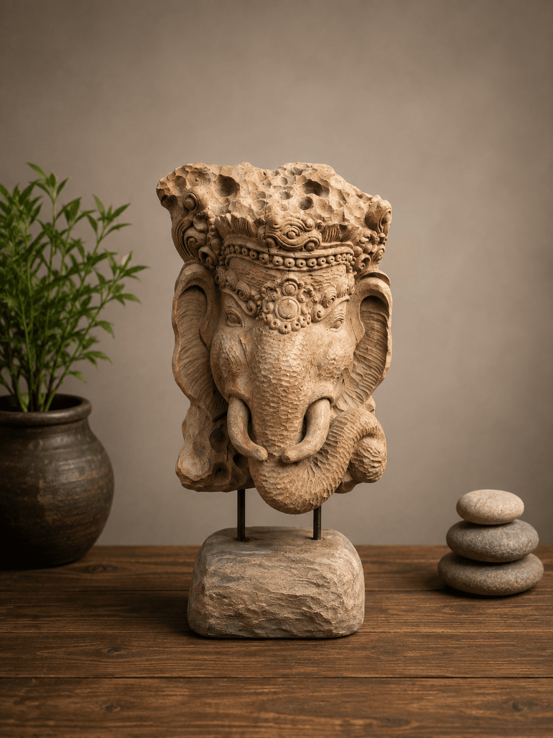 "AdiShree Ganesha” Hand-carved Wooden Ganesha Statue