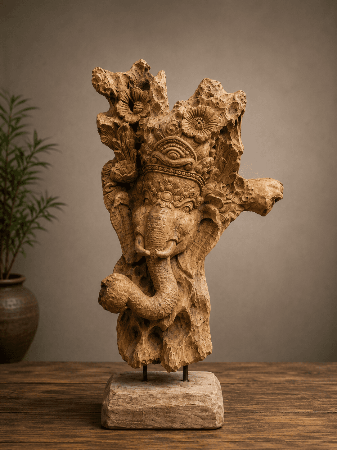 “ShakhaVinayak” Hand-carved Wooden Ganesha Statue