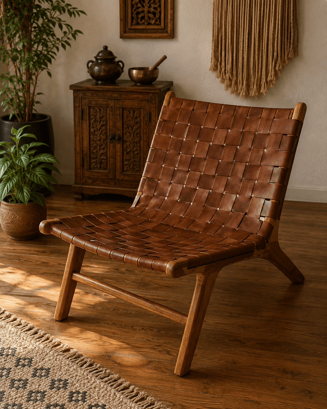 Hand-Woven Leather Chair