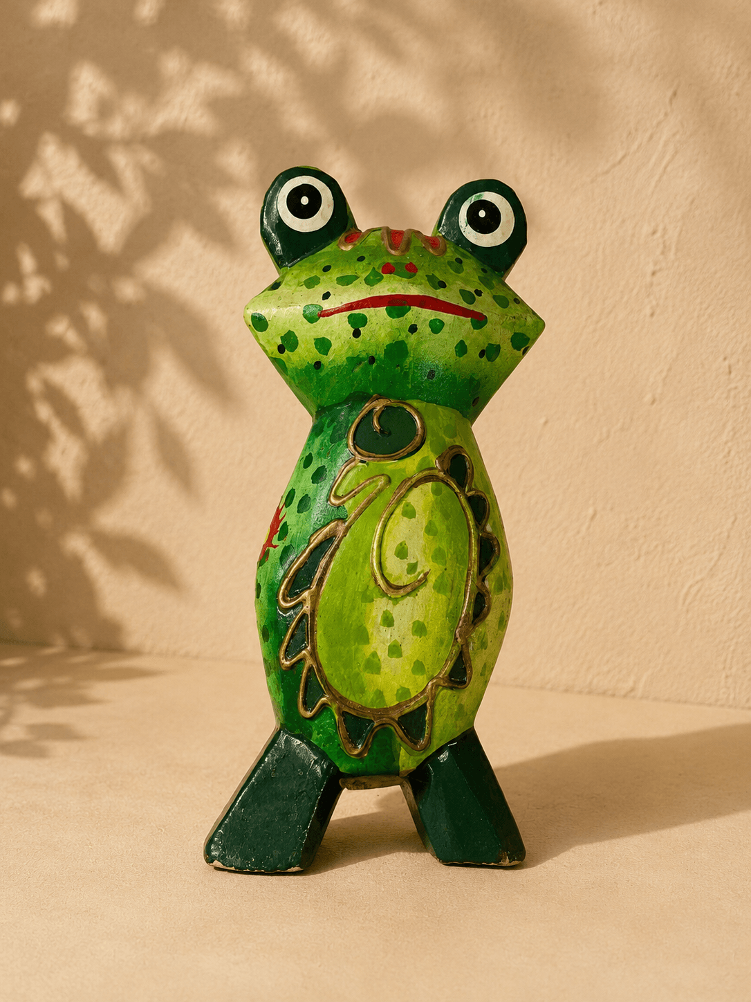Handmade Wooden Frog Sculpture - Medium