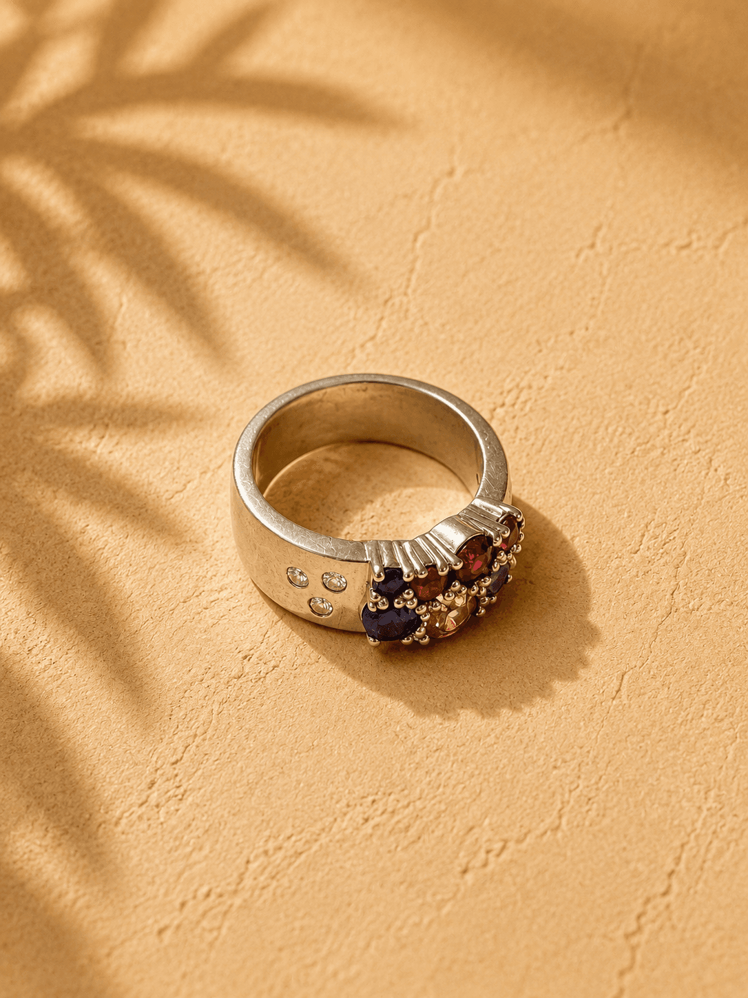 Handmade Multi Gem Rod Plate Ring