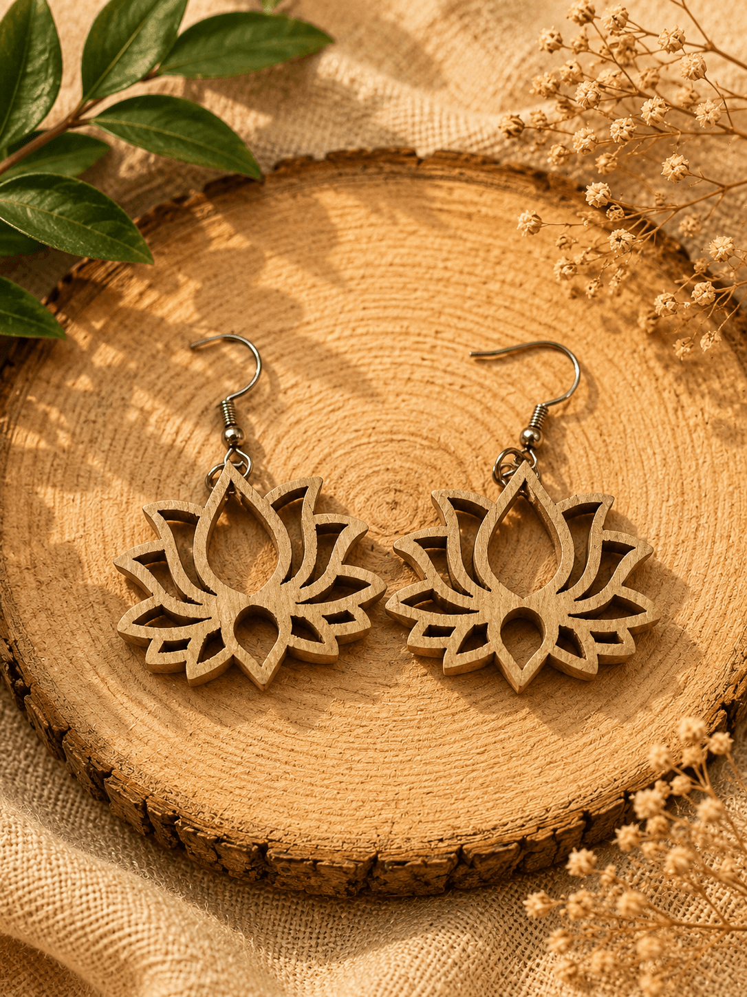 Handmade Wooden Earrings - Lotus