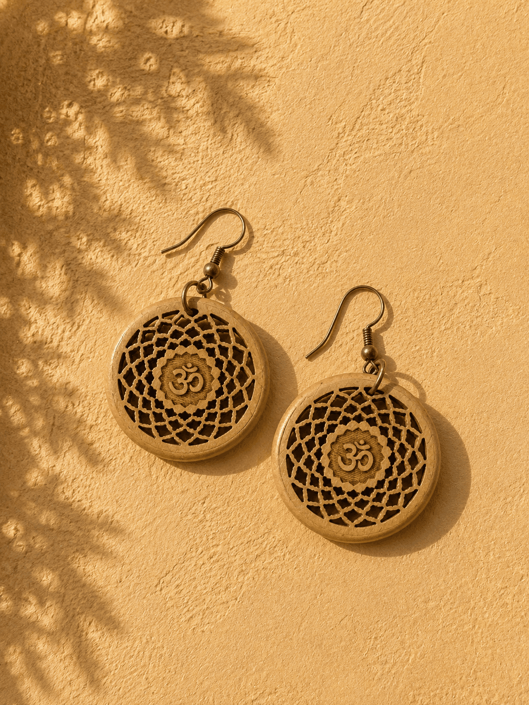 Handmade Wooden Earrings - Om