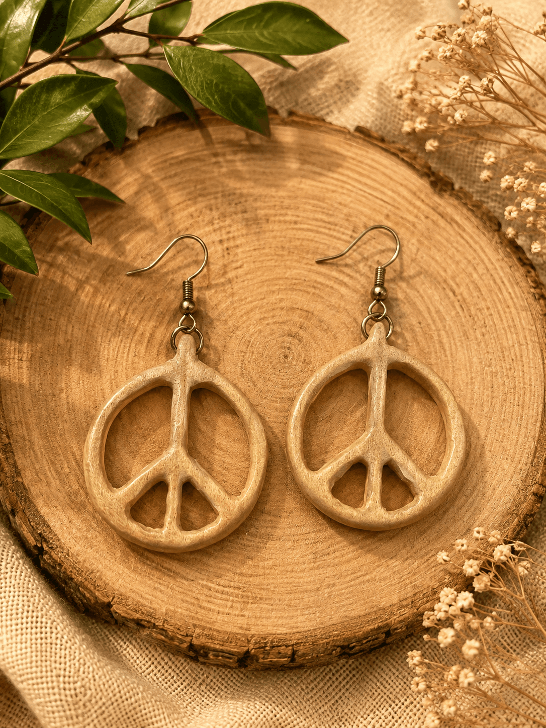Handmade Wooden Earrings - Peace