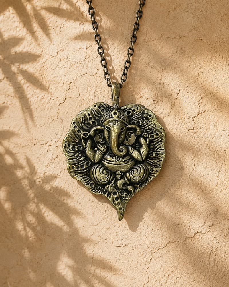 Elephant Deity Leaf Pendant Necklace