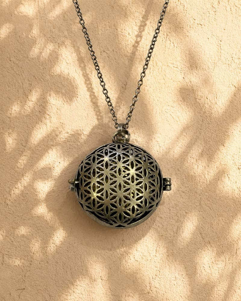 Flower of Life Locket Necklace (dark brushed finish)