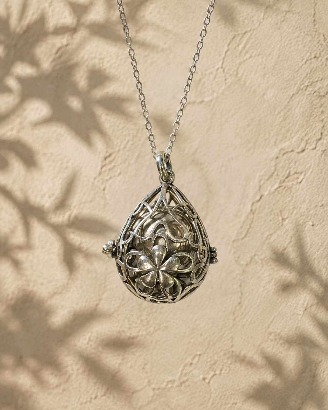 Teardrop Filigree Flower Locket Necklace